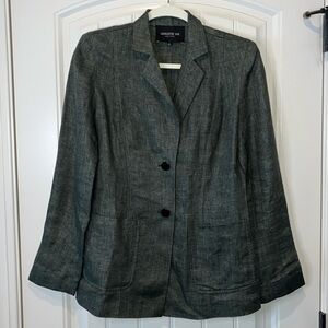 Lafayette 148 New York dark green small herringbone linen blazer/jacket size 4